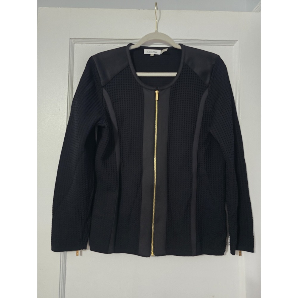 Calvin Klein Black Waffle-Knit‎ Zip-Up Jacket Size Large